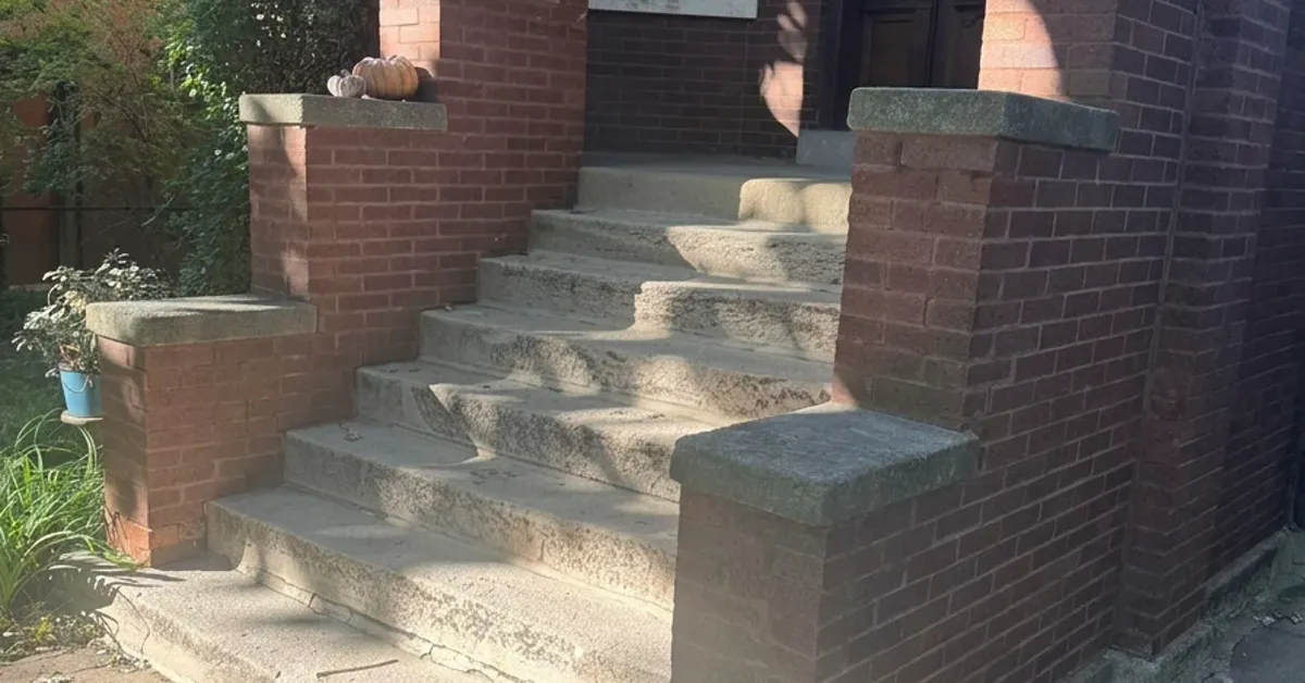 Brick front stoop before rebuild