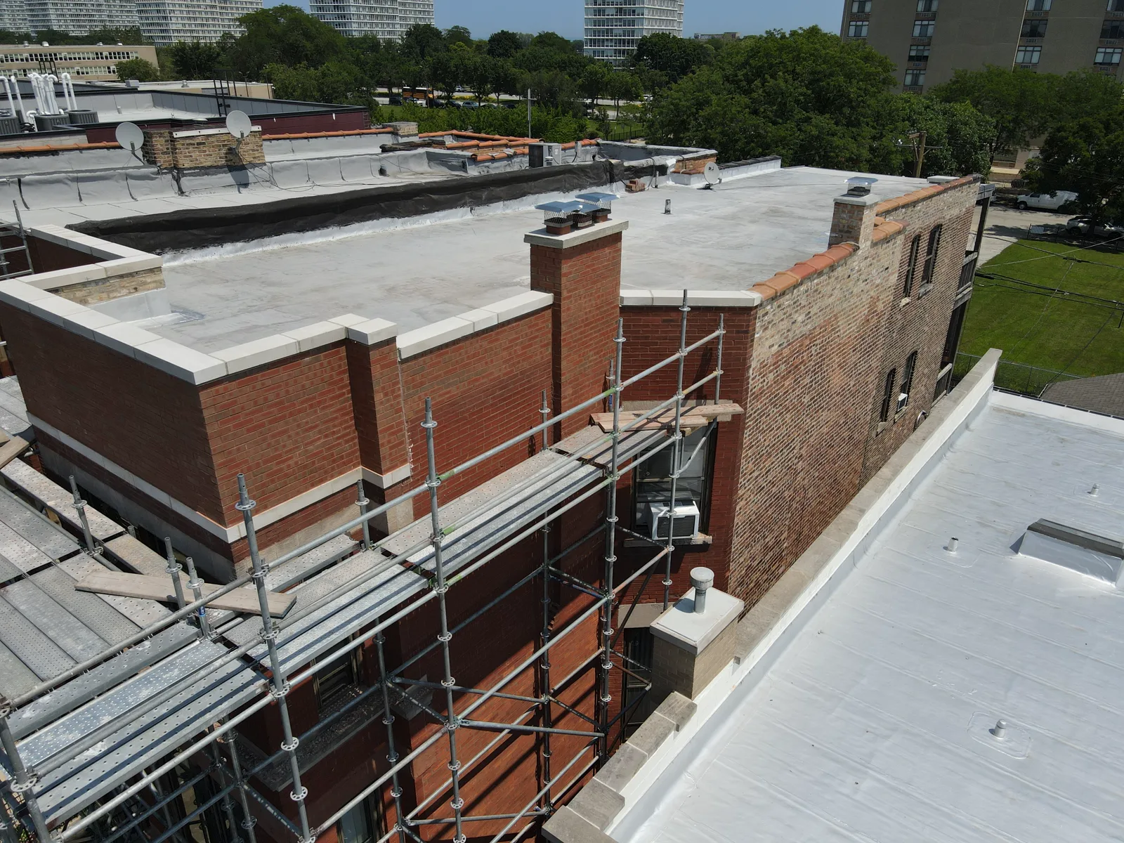 Aerial view of the finished parapet rebuild